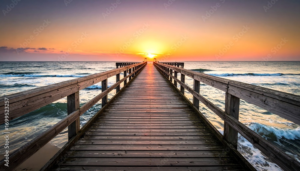 Obraz premium Pier leads to a sunset.