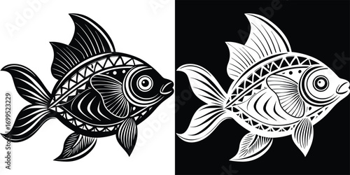 Vibrant tribal fish illustration captures oceanic beauty and marine life with intricate patterns for stunning designs
