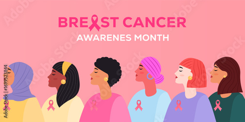 breast cancer awareness month banner illustration in flat style