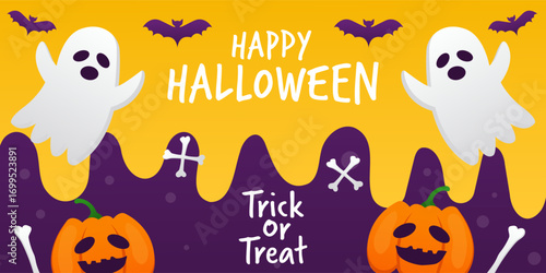 happy halloween horizontal banner illustration in gradient