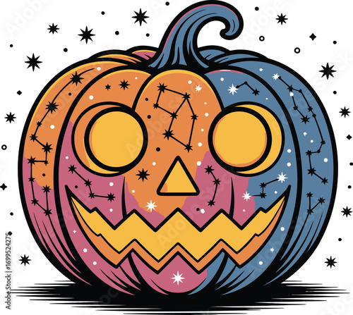 Halloween pumpkin with constellations and stars jackolantern