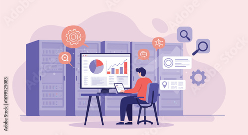 Data Analysis and Reporting: Professional Analyzing Data in a Server Room