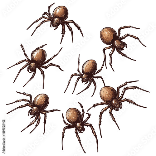 spiders, insect, halloween, festival, vector, transparent background, animal, arachnid, nature, cobweb, danger, spiderweb, scary, horror, creepy, pattern, predator, Spider Set, A bunch of spiders