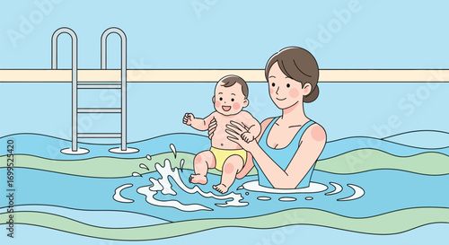 Mother and Baby Swimming Together in a Pool