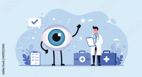 Eye Care Check-up: Animated Eye and Doctor in a Health Consultation