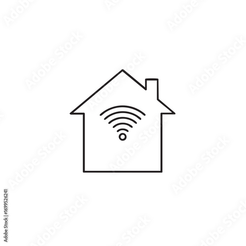 This minimalist line art illustration depicts a modern smart home concept, symbolizing seamless wireless connectivity and digital convenience within a residential setting.