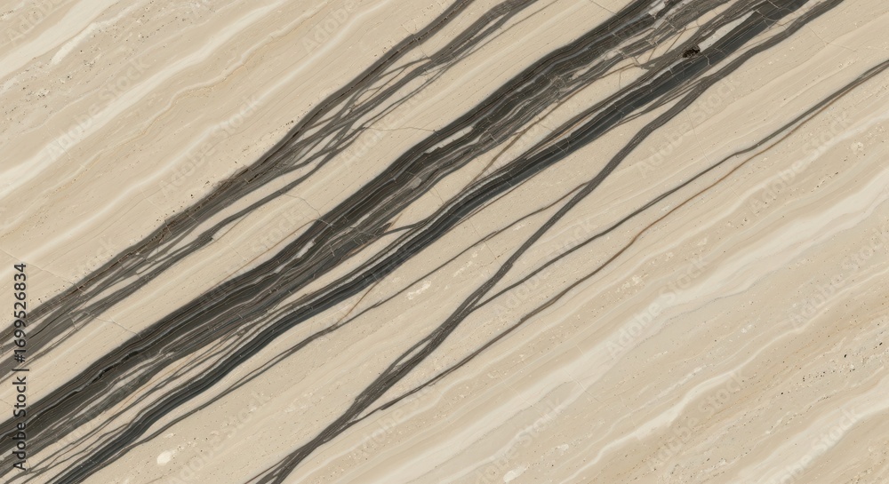 Obraz premium Marble Texture Background, Beige and Black Veins, Seamless Pattern