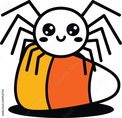 Cute cartoon spider on candy corn halloween