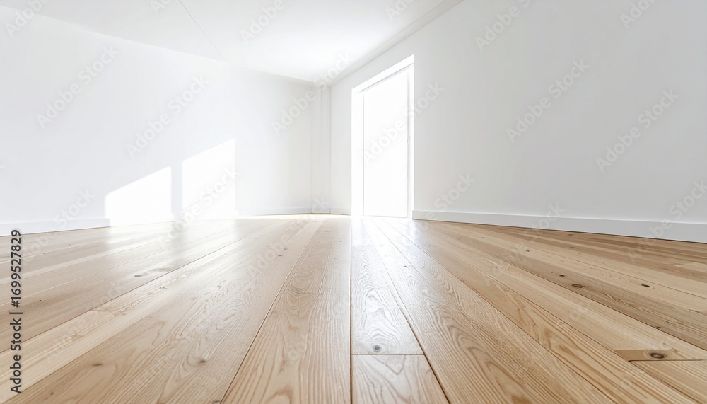 Naklejka premium Bright Empty Room White Walls Natural Wooden Floor