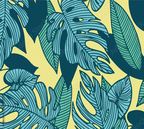  Tropical Leaf Pattern, Works for wall framed prints, social media post, poster, home decor, cover, wallpaper.