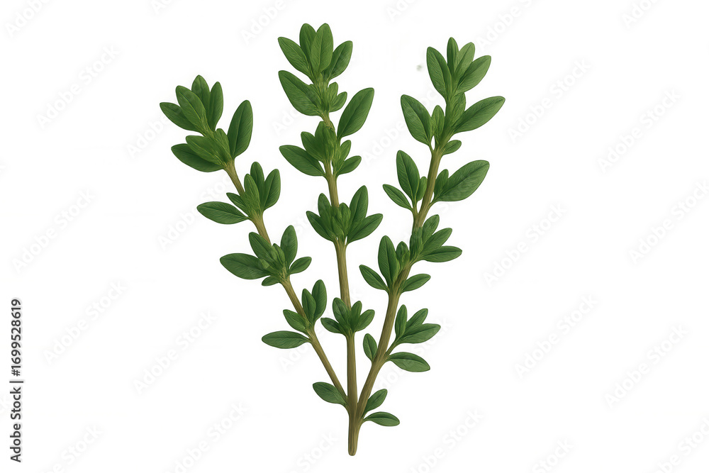 Fototapeta premium Sprigs of fresh thyme with vibrant green leaves isolated on a transparent background, ideal for food and culinary projects