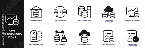 Data Warehousing Line Icon Set