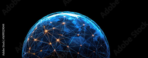 Stylized blue globe network with connection points. global communication and technology concept for future internet