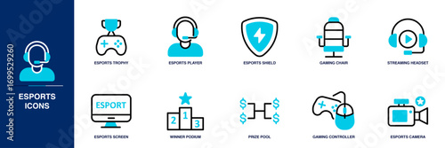 Esports Blue Colored Outline Icon Set