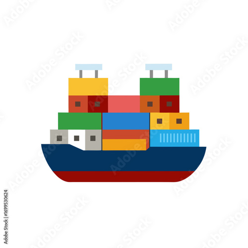 Colorful cargo ship loaded with shipping containers