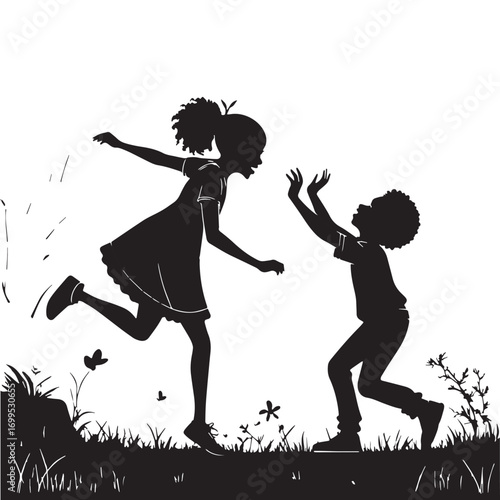 Black children's play Silhouette Vector, High Quality Illustration on White Background