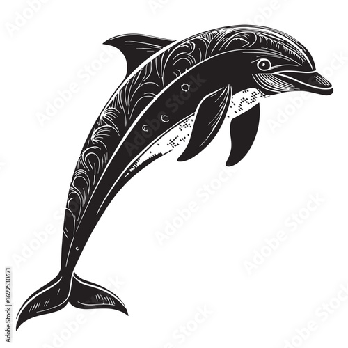 Black chilean dolphin Silhouette Vector, High Quality Illustration on White Background