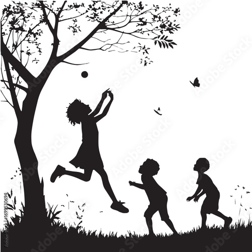 Black children's play Silhouette Vector, High Quality Illustration on White Background
