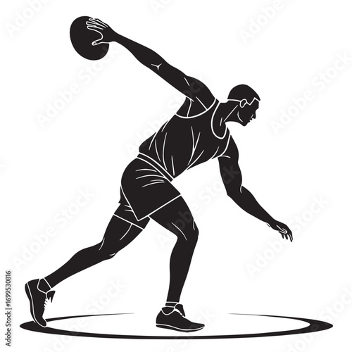 Black discus throw Silhouette Vector, High Quality Illustration on White Background
