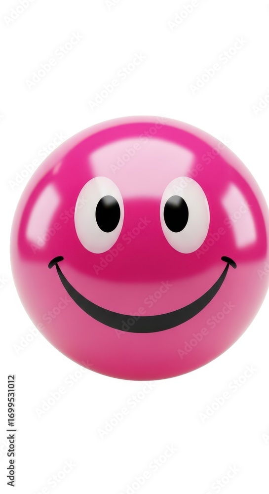 Fototapeta premium Bright Pink Emoticon with a Cheerful Grin on a Pure White Canvas