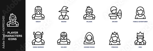 Player Characters Line Icon Set