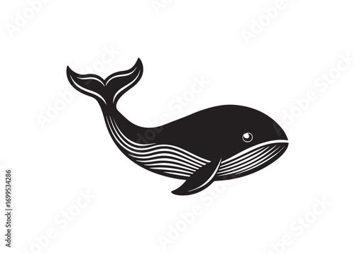 Whale silhouette vector design, simple ocean animal and marine mammal illustration.