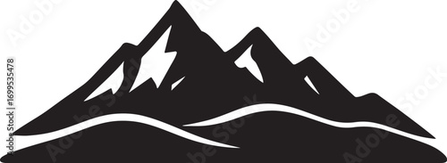 PrintStylized silhouette of jagged mountain peaks and rolling hills