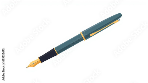 Elegant fountain pen with a golden nib, a classic writing instrument for calligraphy and signature, isolated on a white background