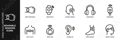 Wearable Sensors Line Icon Set