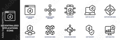 Decentralized Applications Line Icon Set