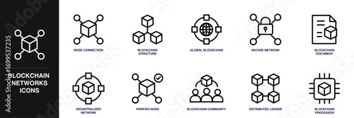 Blockchain Networks Line Icon Set
