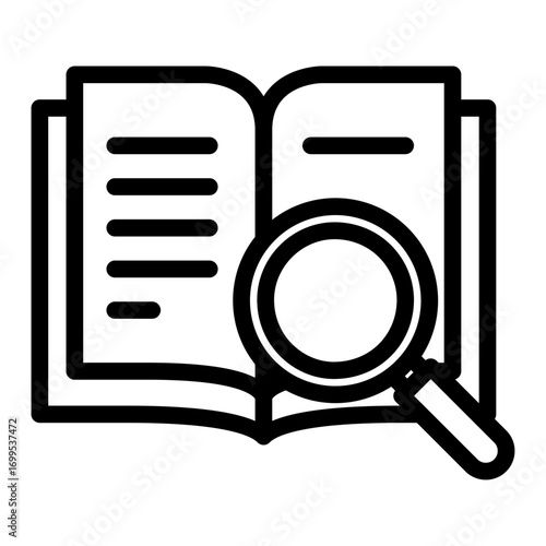 Study Book with Search Line Icon of Textbooks and Study Icon Set