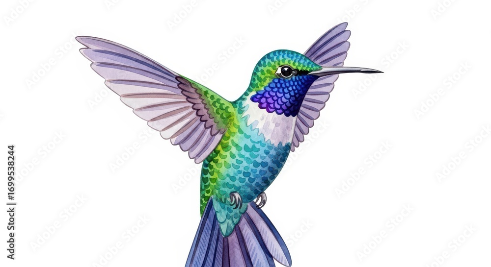Fototapeta premium Watercolor Hummingbird Illustration, Isolated on White