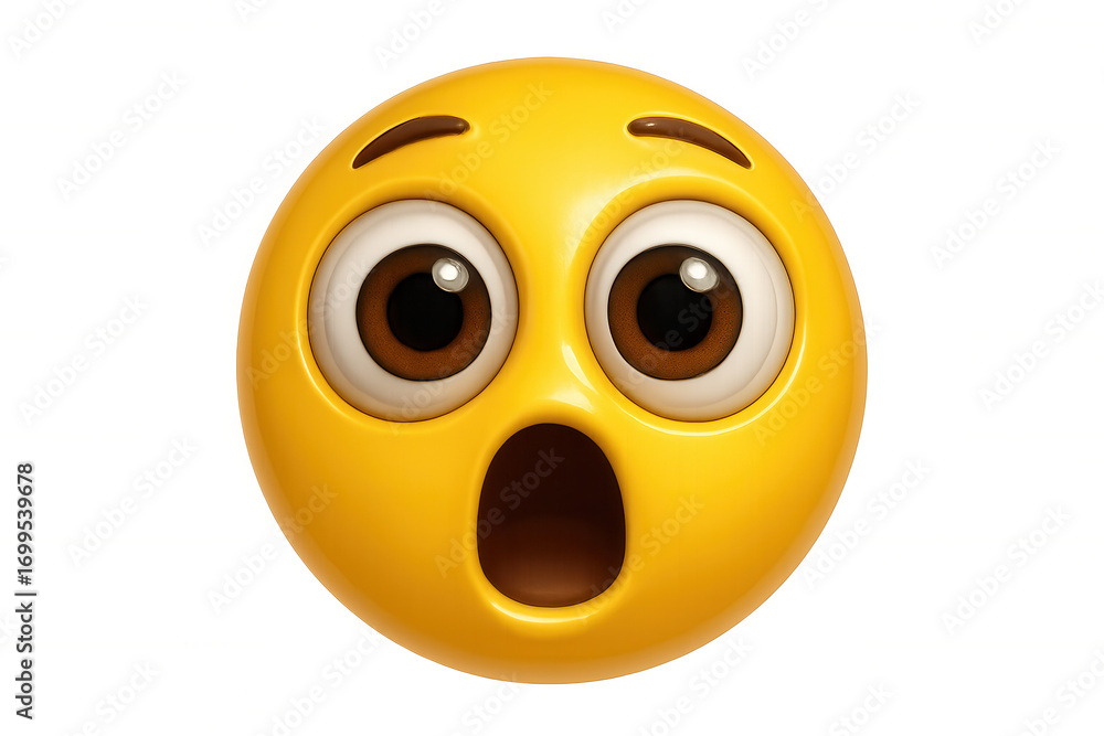 Fototapeta premium Surprised 3d emoji with bulging eyes and gaping mouth, expressing extreme shock on transparent background