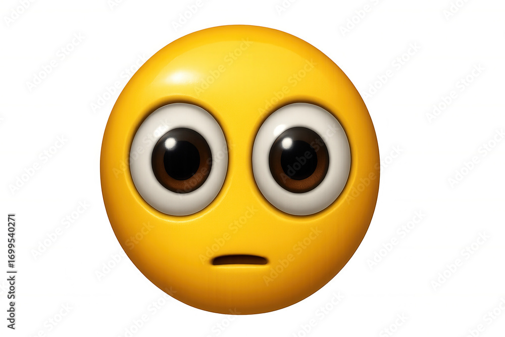 Fototapeta premium Perplexed 3d emoji with widened eyes and parted lips, expressing bewilderment against transparent backdrop