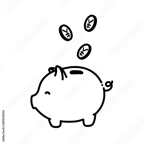 線画　にっこり笑う豚の貯金箱　副業　ポイ活