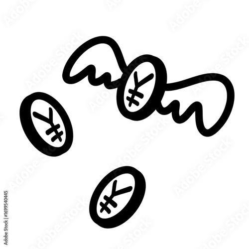 飛んでいくお金 白黒