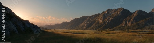 Stunning hdr panorama of serene valley landscape at sunset nature photography majestic mountains hdri view
