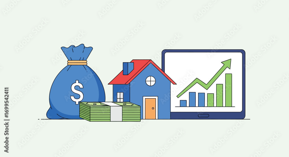 Fototapeta premium Real Estate Investment: Money, Property, and Growing Profits