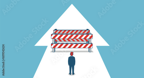Business Obstacle: Person Facing Roadblock on the Path to Success