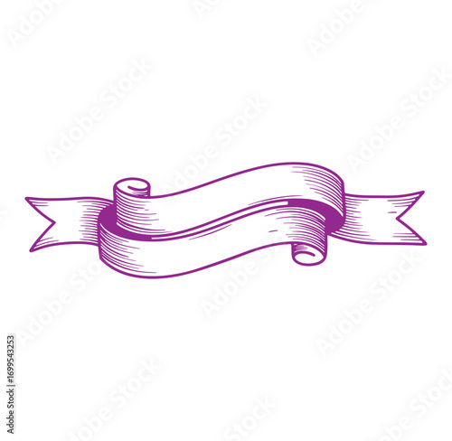 Elegant purple engraved banner ribbon element for text design and decorative purposes
