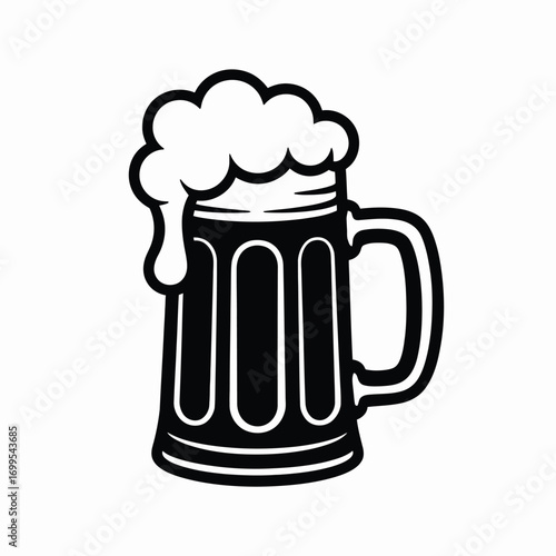 Black and white silhouette of a frothy beer mug beverage drink