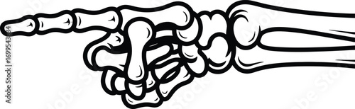 Skeleton hand pointing left black and white vector