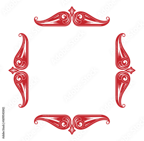 Elegant red decorative frame design isolated on white suitable for invitations and greetings