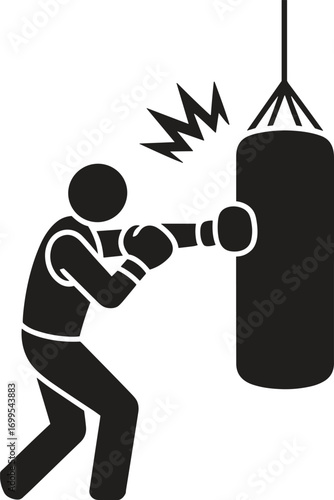 Boxing Training Icon – Fighter Punching Heavy Bag Silhouette Design EPS file