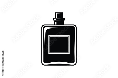 Black perfume bottle with white label container