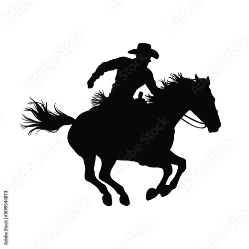 Black silhouette of a cowboy riding a bucking horse vector