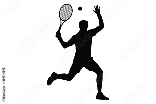 Black silhouette male tennis player serving ball vector
