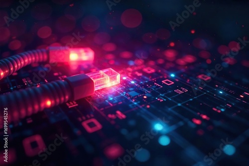 Wallpaper Mural High-speed internet access symbolized by fiber optic cables glowing brightly against a dark background, representing fast data transmission and connectivity ,  infrastructure,  modern technology Torontodigital.ca