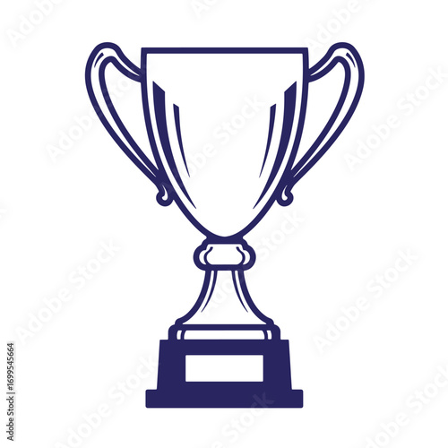 Simple navy blue trophy illustration on white background perfect for achievement concepts
